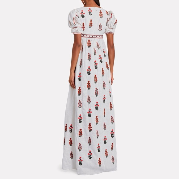 NWT Agua by Agua Bendita Pistachio Dahlia Dress Embroidered Floral Ivory S - Picture 8 of 13